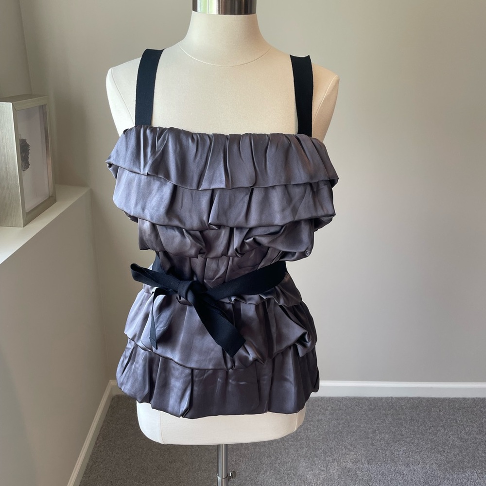 J. Crew Gray and Purple Ruffled Sleeveless Tank Top
